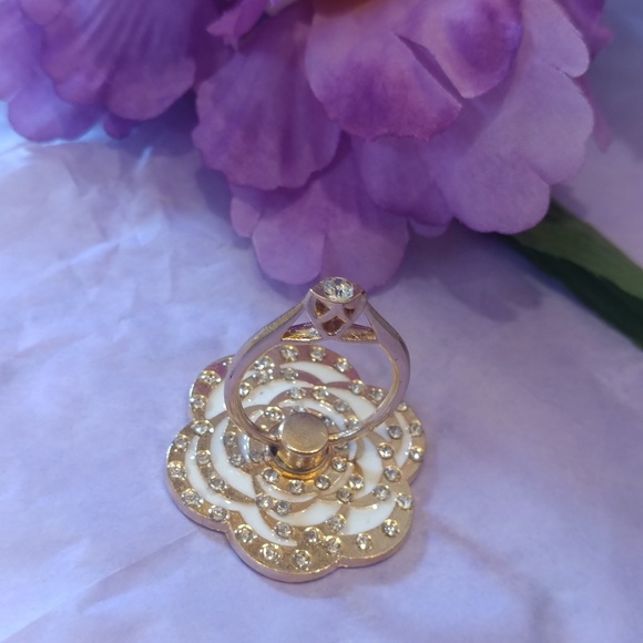 Rhinestone Flower Phone Ring- White - Picture 3 of 5